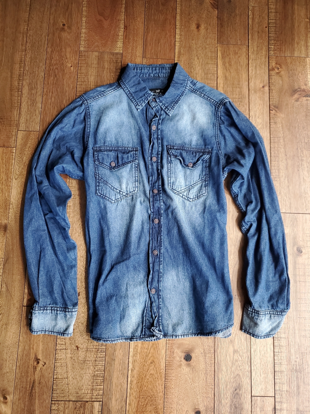 Men's Blue Washed Denim Shirt - Casual Button-Down